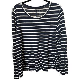 Caslon Navy and White Striped Long Sleeve Tee - XL